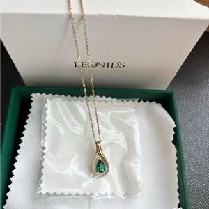 14k Gold Necklace For Women-1CT Pear Lab-Grown Emerald Teardrop Pendant Necklace